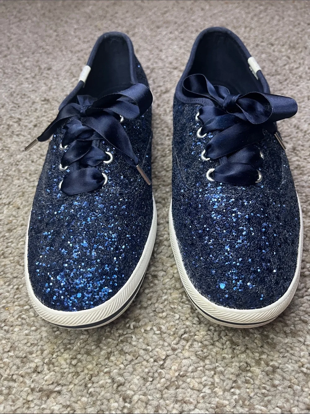 Kate Spade x Ked’s Navy Glitter Sneakers with Ribbon Laces